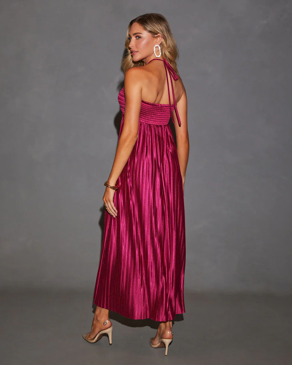 Raise A Toast Satin Plisse Halter Maxi Dress - Image 38