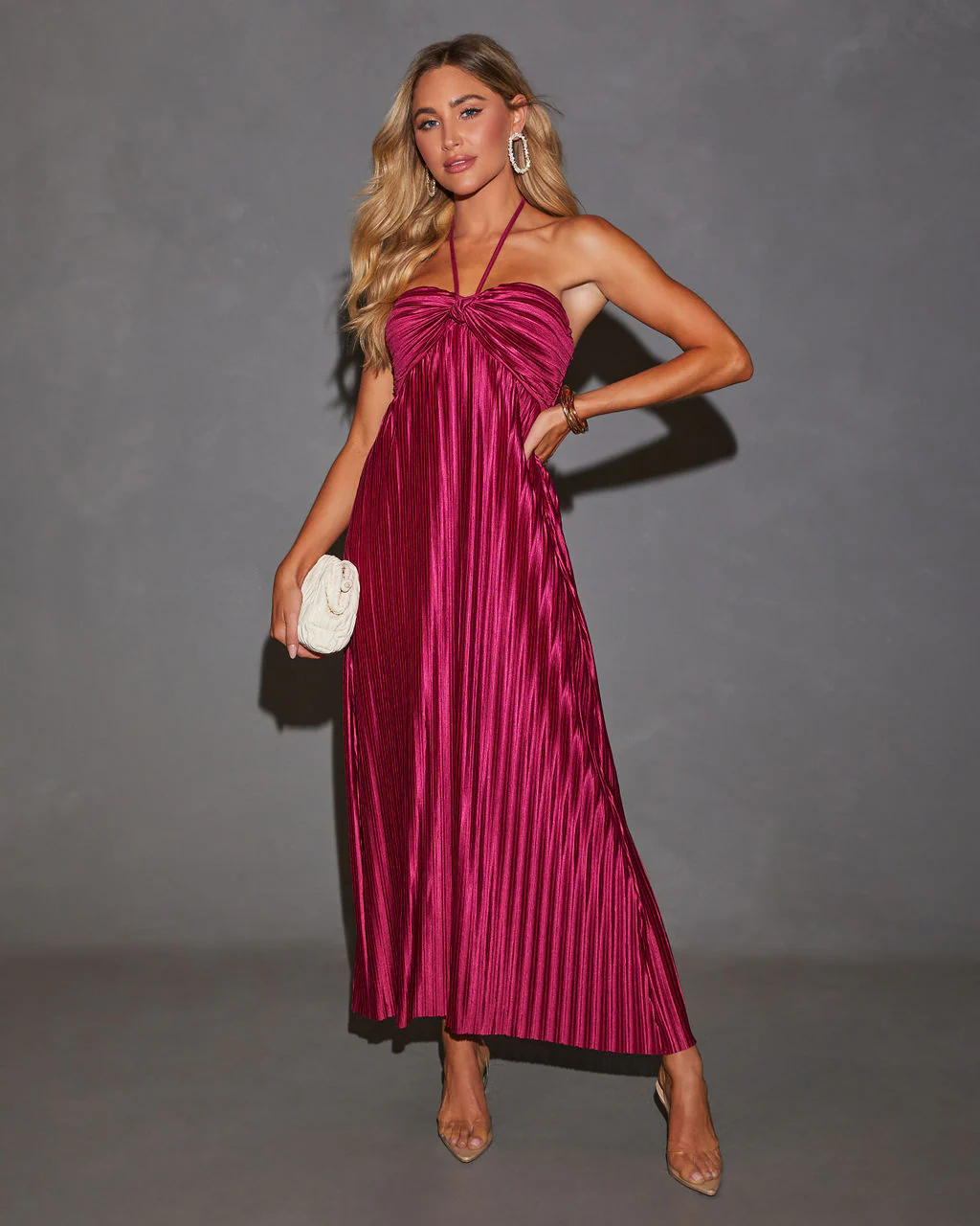 Raise A Toast Satin Plisse Halter Maxi Dress - Image 39