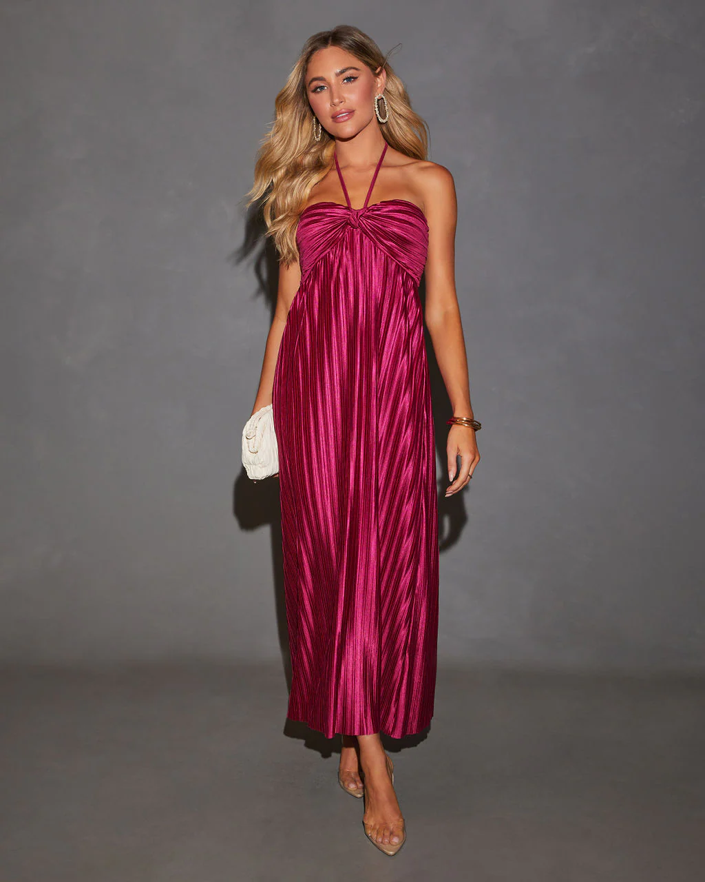 Raise A Toast Satin Plisse Halter Maxi Dress - Image 40