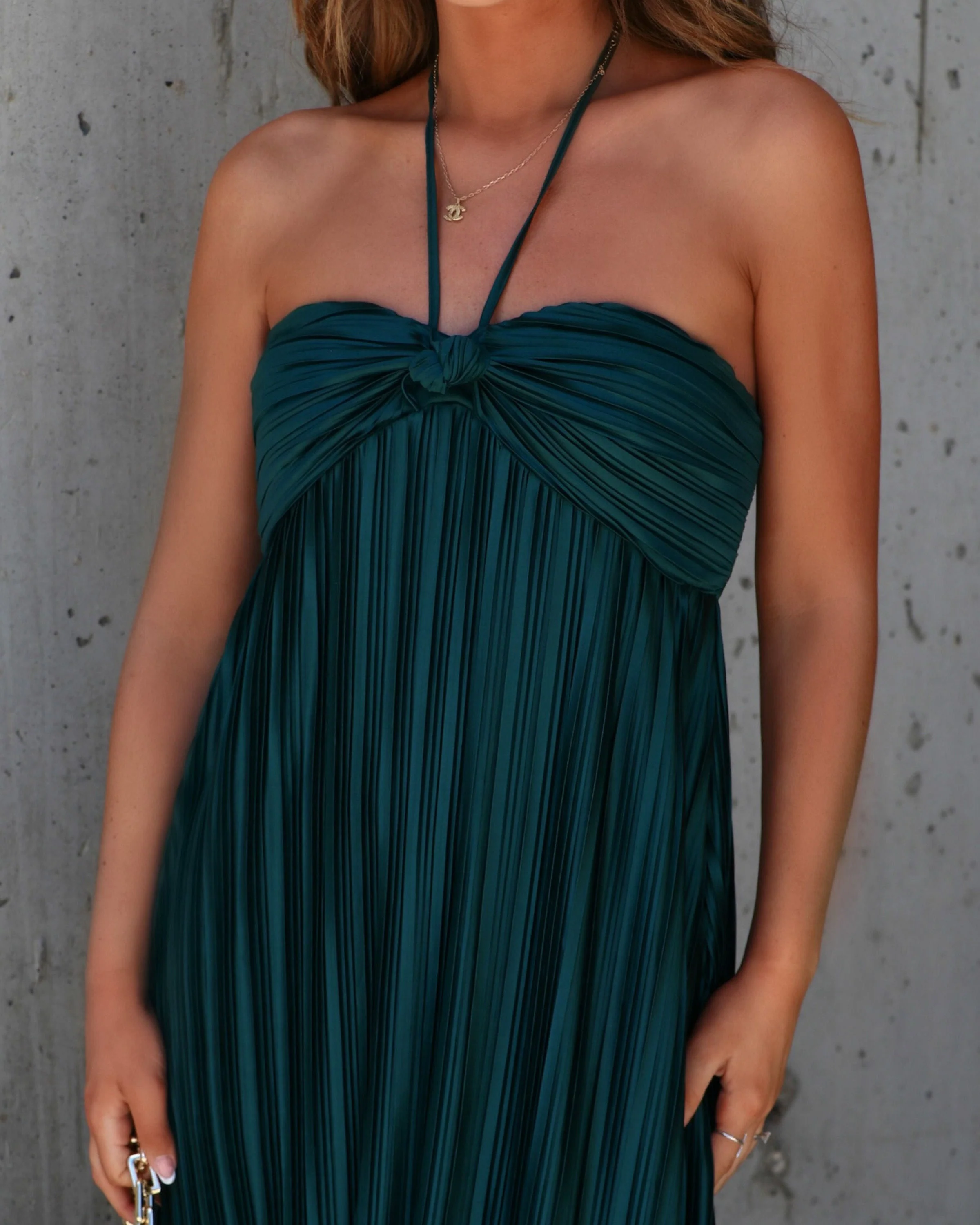 Raise A Toast Satin Plisse Halter Maxi Dress - Image 8
