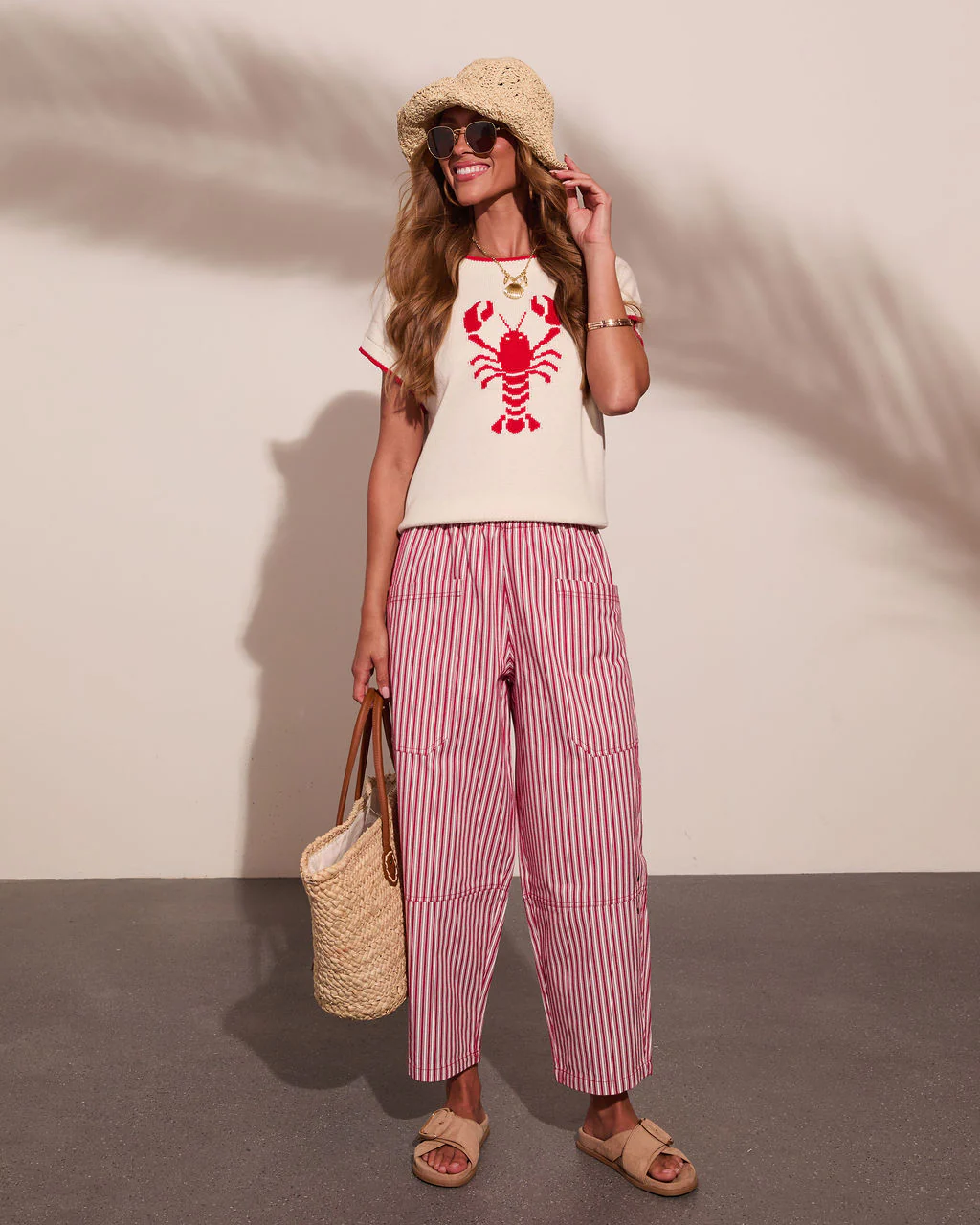 Red Claw Coastline Knit Graphic Lobster Print Sweater - Image 2