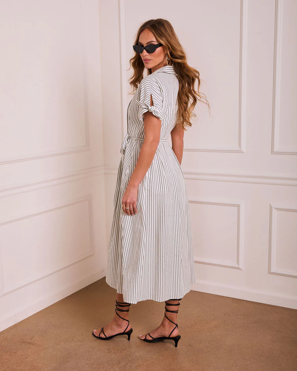 Refined Ease Striped Waist Tie Midi Dress - Image 4