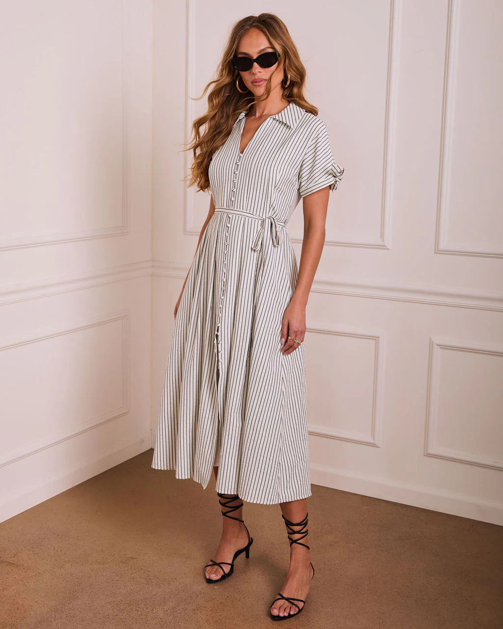 Refined Ease Striped Waist Tie Midi Dress - Image 6