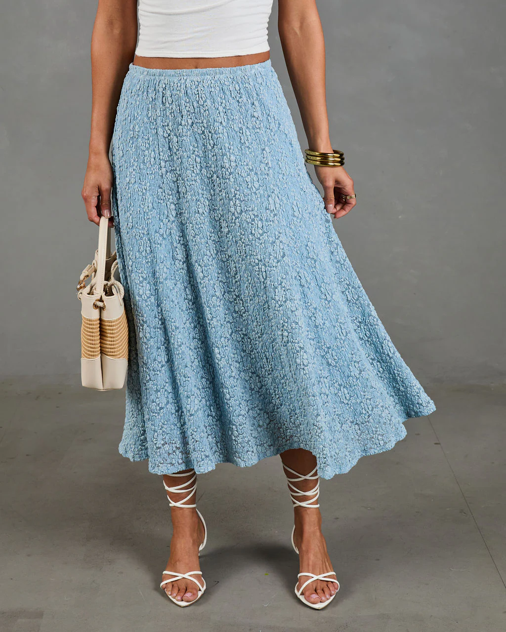 Refined Style Smocked Floral Lace Midi Skirt - Image 2