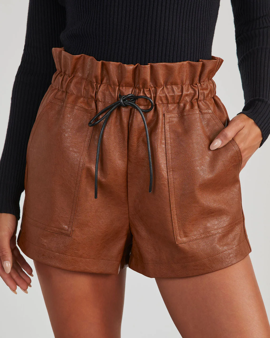 Reiko Faux Leather Paperbag Shorts - Image 2