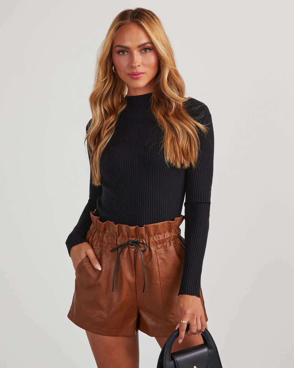 Reiko Faux Leather Paperbag Shorts - Image 6