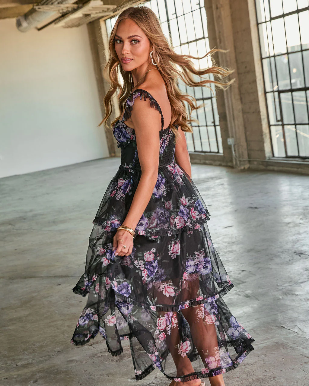 Reina Tiered Mesh Floral Maxi Dress - Image 16
