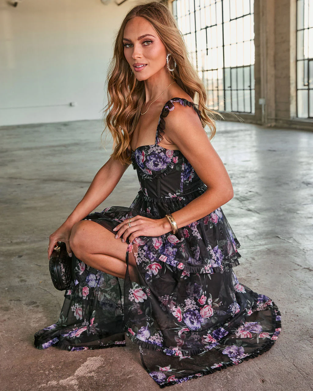 Reina Tiered Mesh Floral Maxi Dress - Image 17