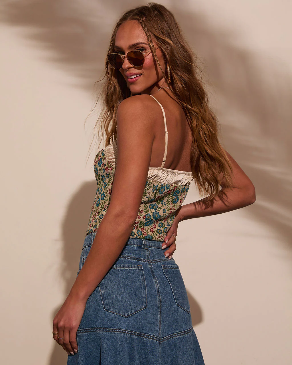 Rema Floral Bustier Metallic Trim Top - Image 4