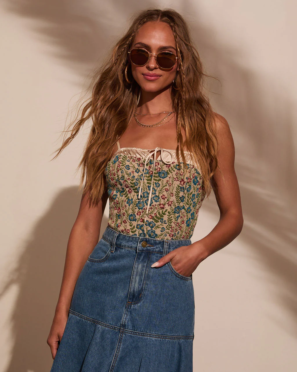 Rema Floral Bustier Metallic Trim Top - Image 5