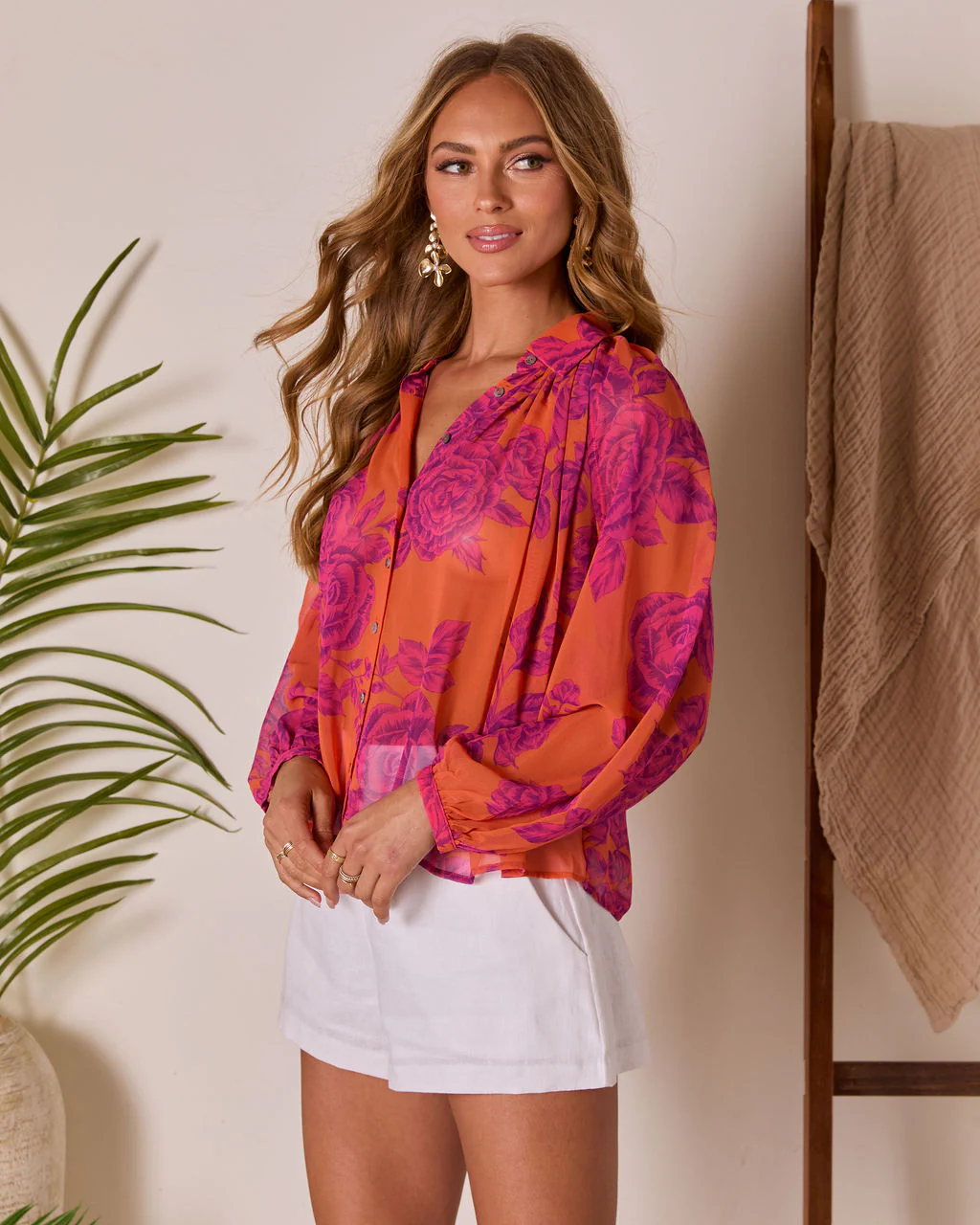Remeah Print Pleated Chiffon Top - Image 3