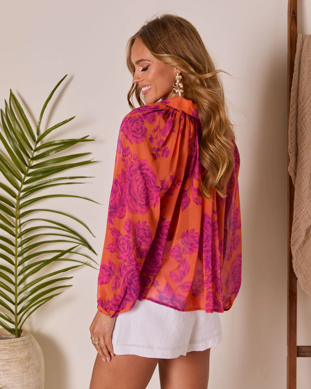 Remeah Print Pleated Chiffon Top - Image 4