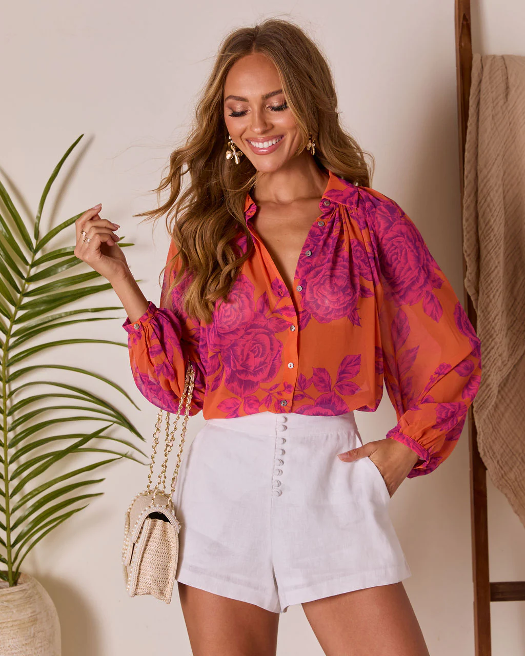 Remeah Print Pleated Chiffon Top - Image 5