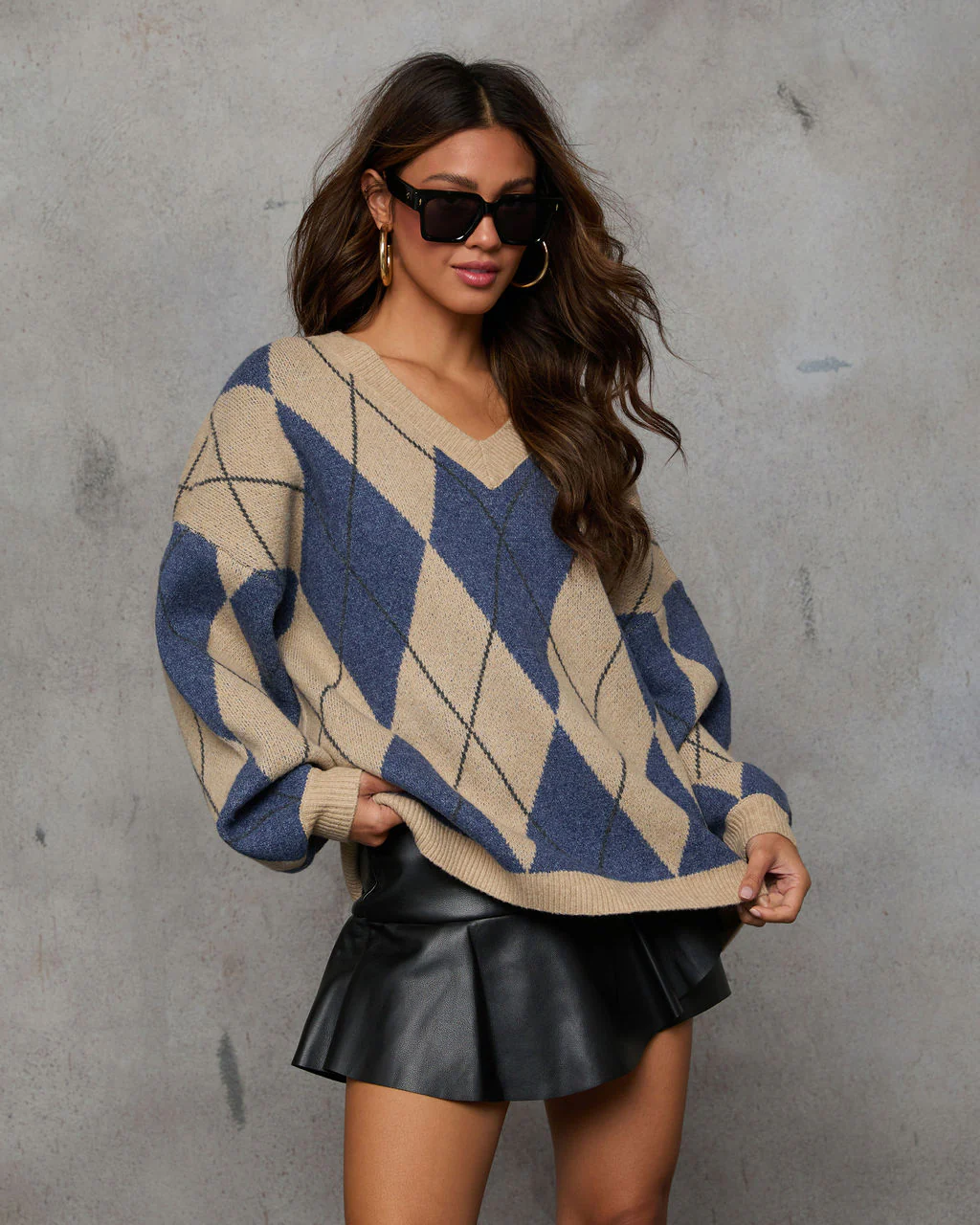 Remma Argyle Print V Neck Sweater - Image 3