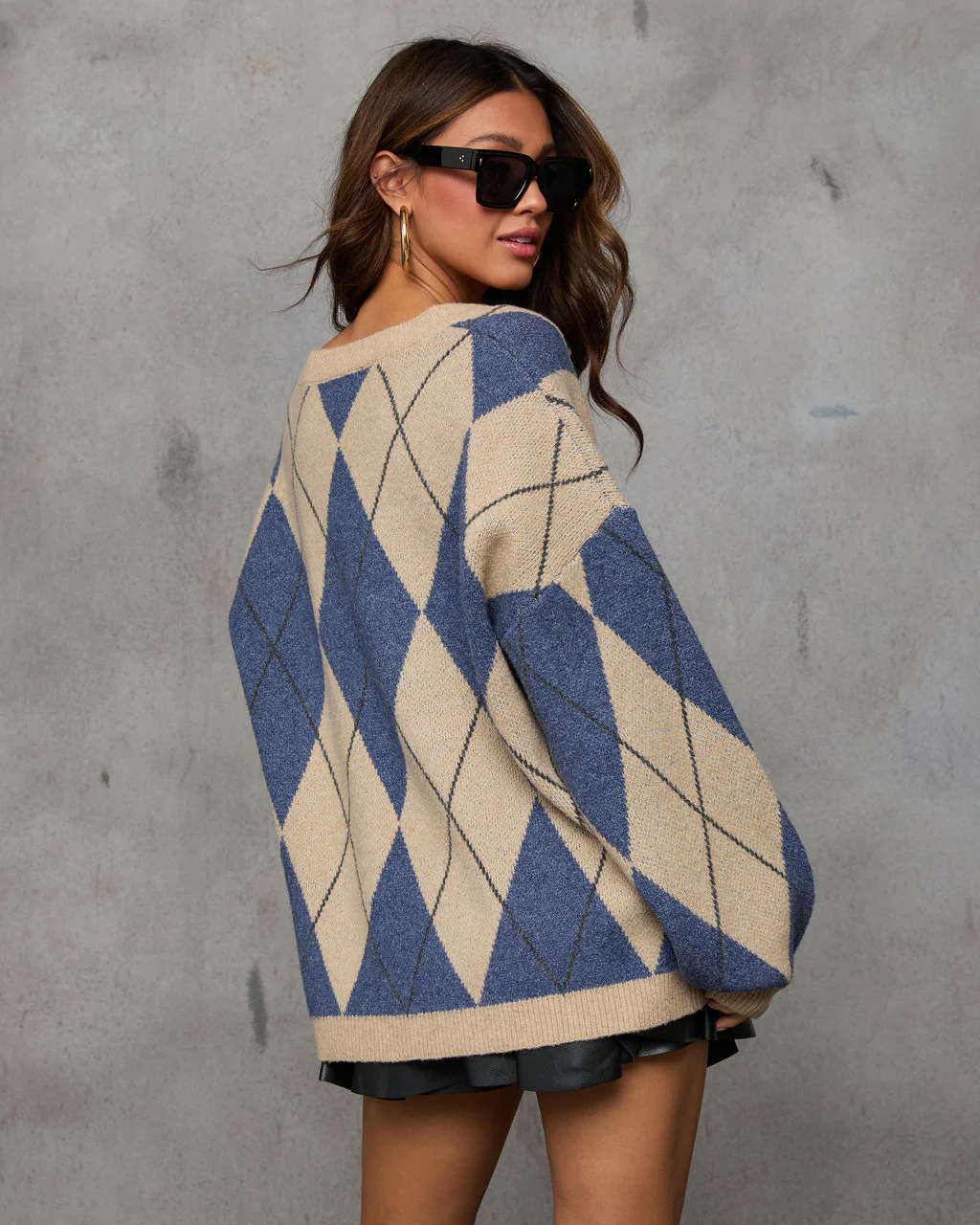 Remma Argyle Print V Neck Sweater - Image 4
