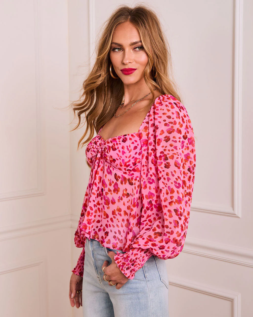 Heart Reservation Printed Bust Tie Top - Image 3