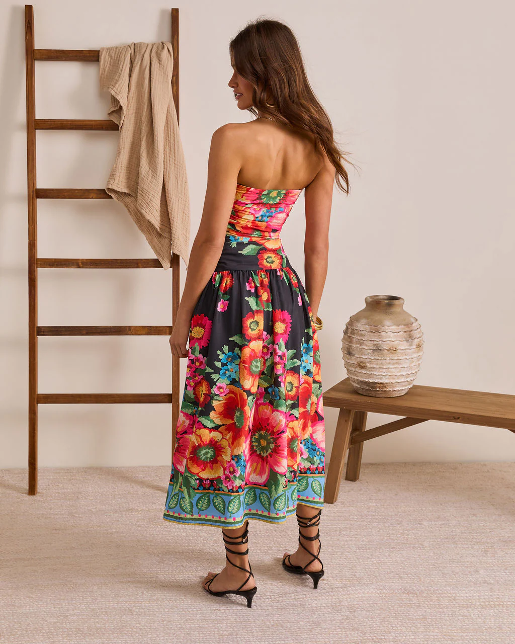 Resort Afternoon Strapless Floral Midi Dress - Image 4