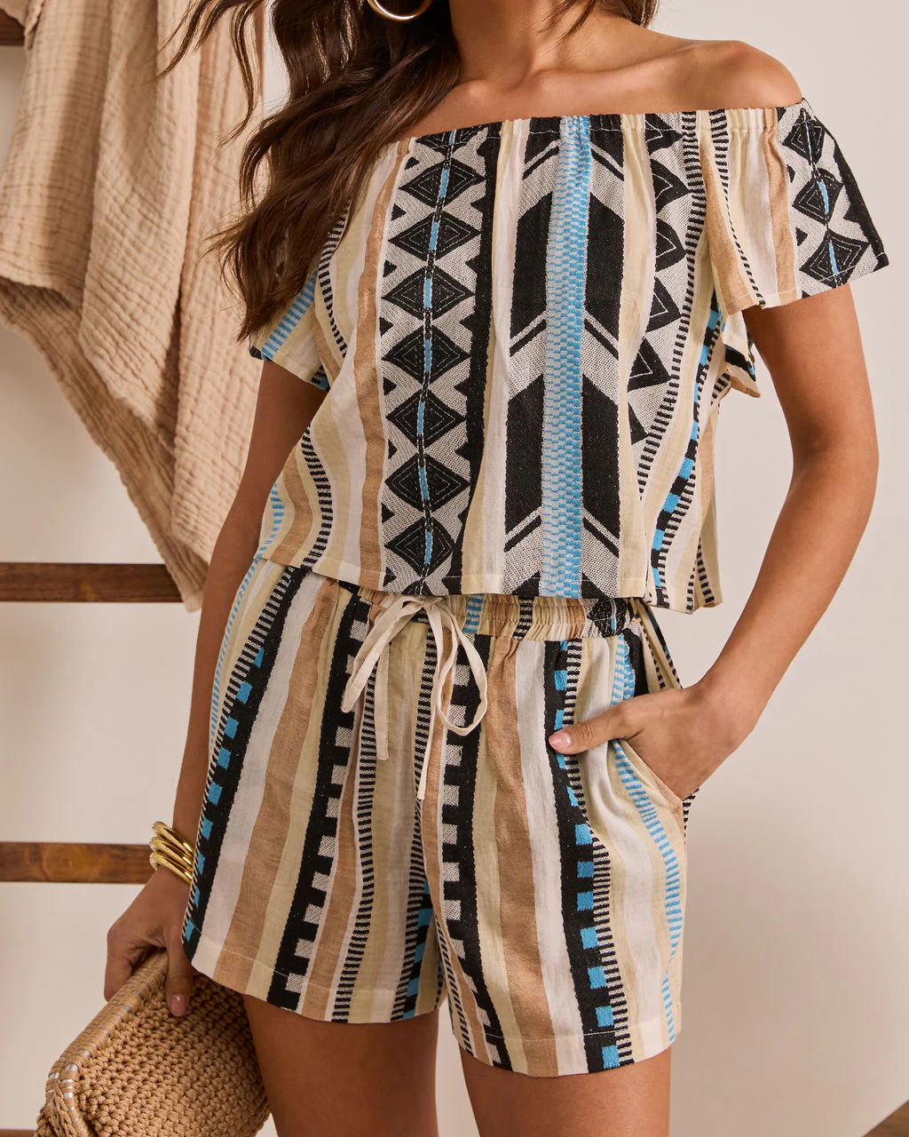 Resort Ready Off The Shoulder Abstract Top - Image 5