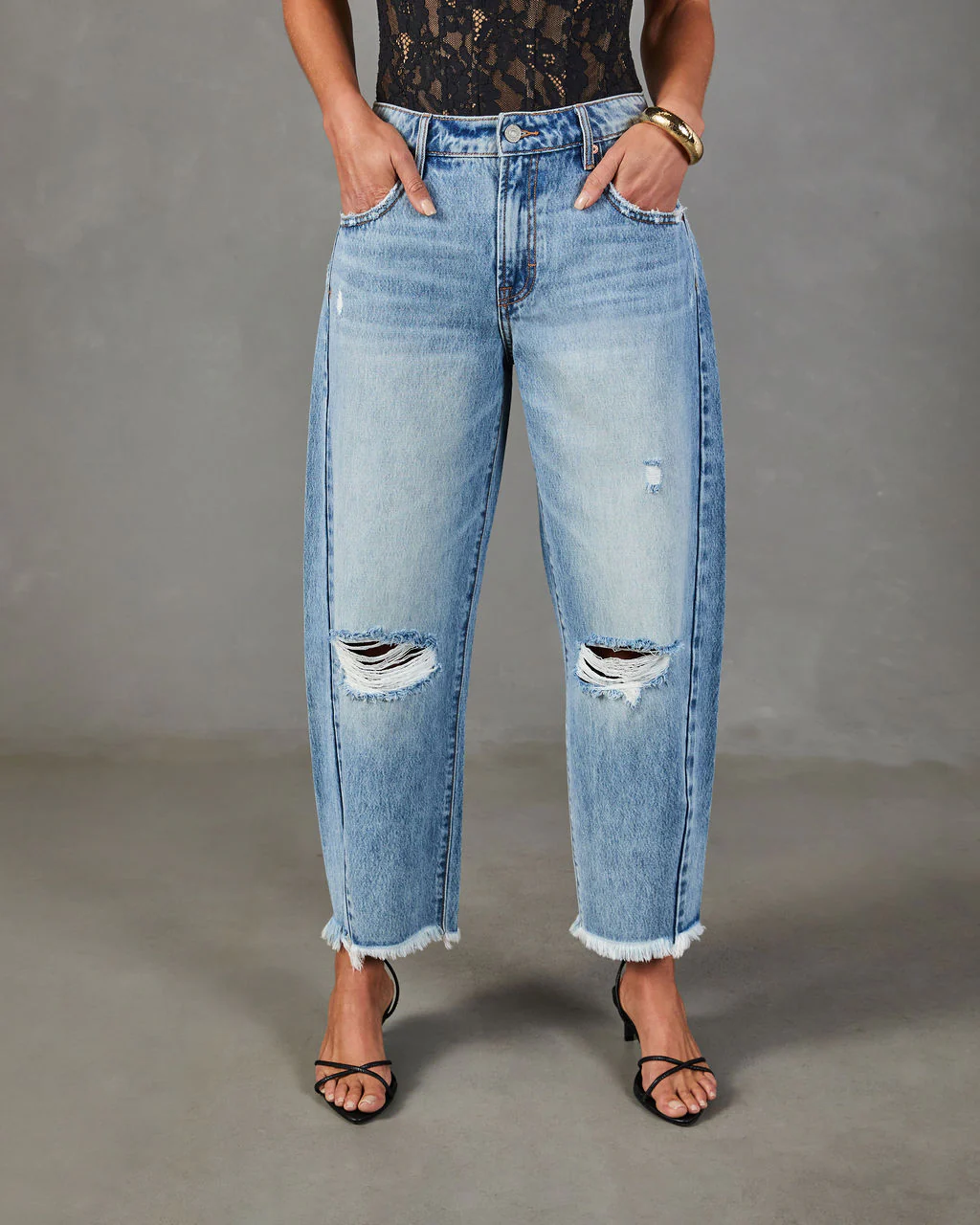 Reworked Frame Rigid Mid Rise Distressed Barrel Leg Jeans - Image 2