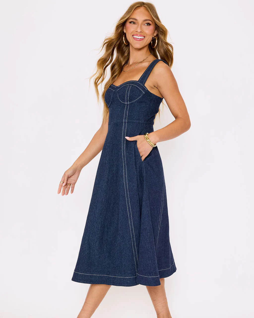Rey Denim Midi Dress - Image 3
