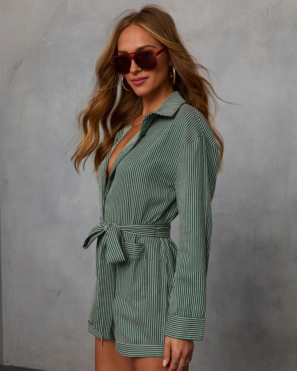 Right By Me Striped Tie Waist Romper - Image 3