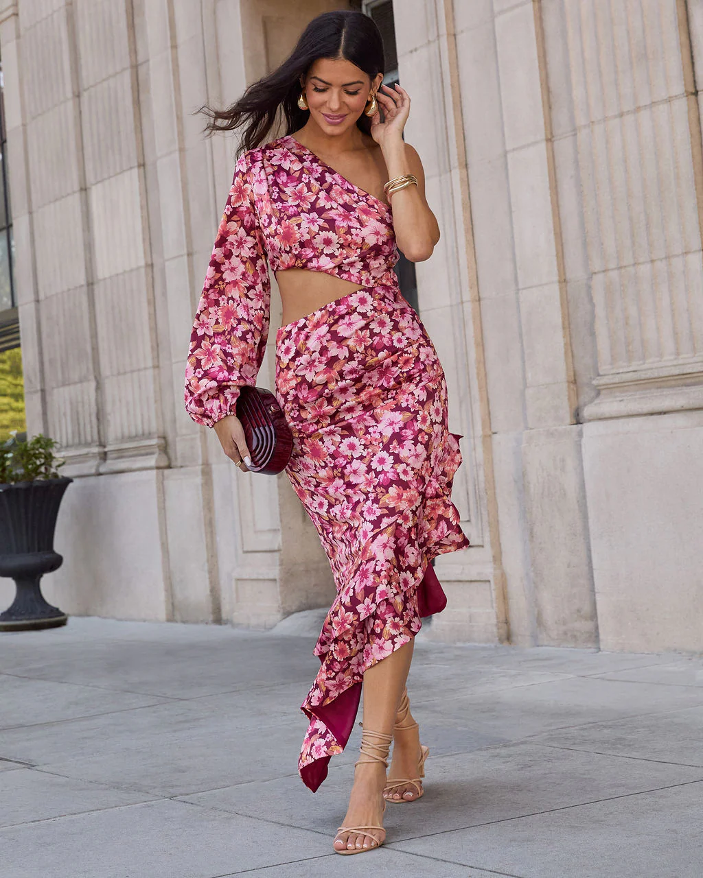 Right Moment One Shoulder Asymmetric Midi Dress - Image 3