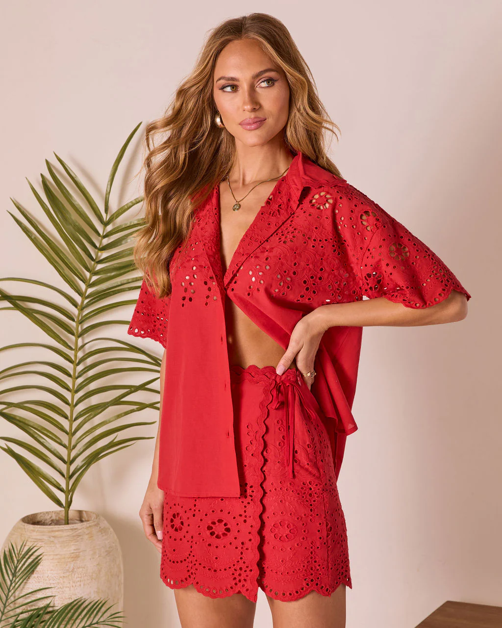 Riviera Reverie Eyelet Button Up Top - Image 3