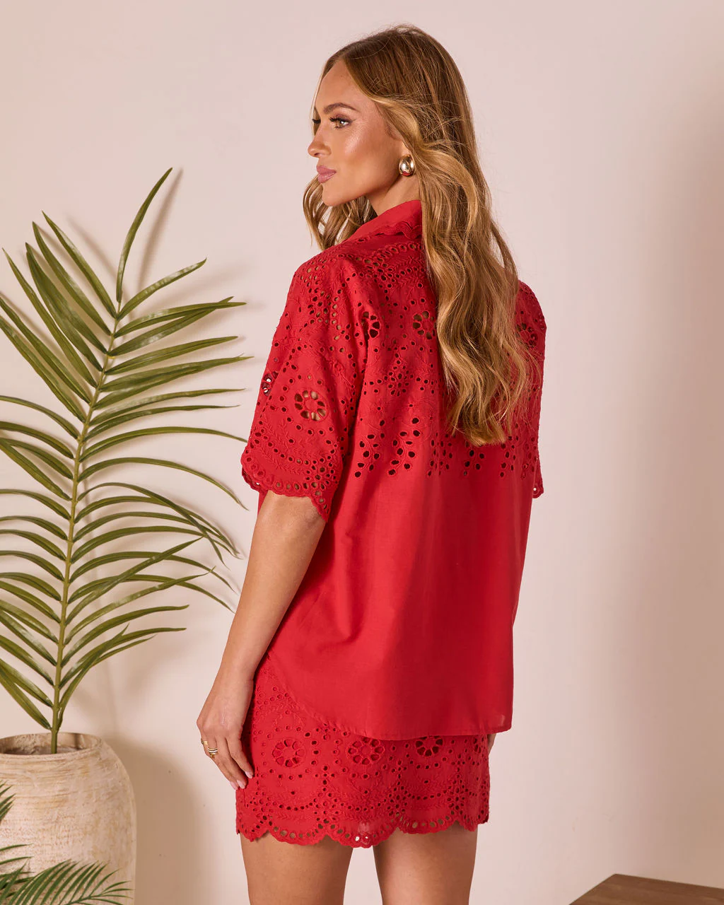 Riviera Reverie Eyelet Button Up Top - Image 4