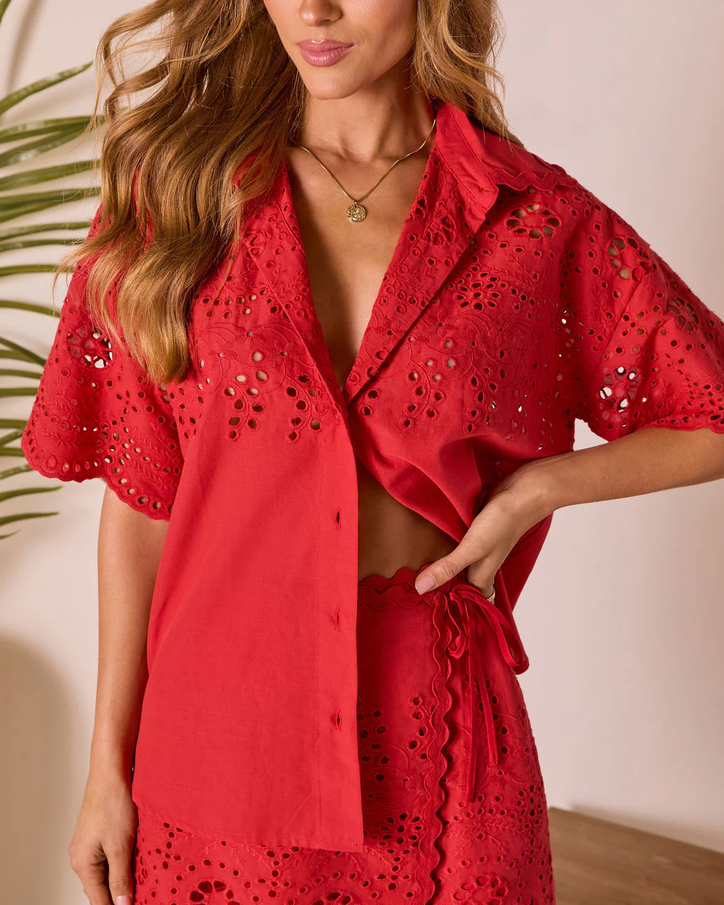 Riviera Reverie Eyelet Button Up Top - Image 6