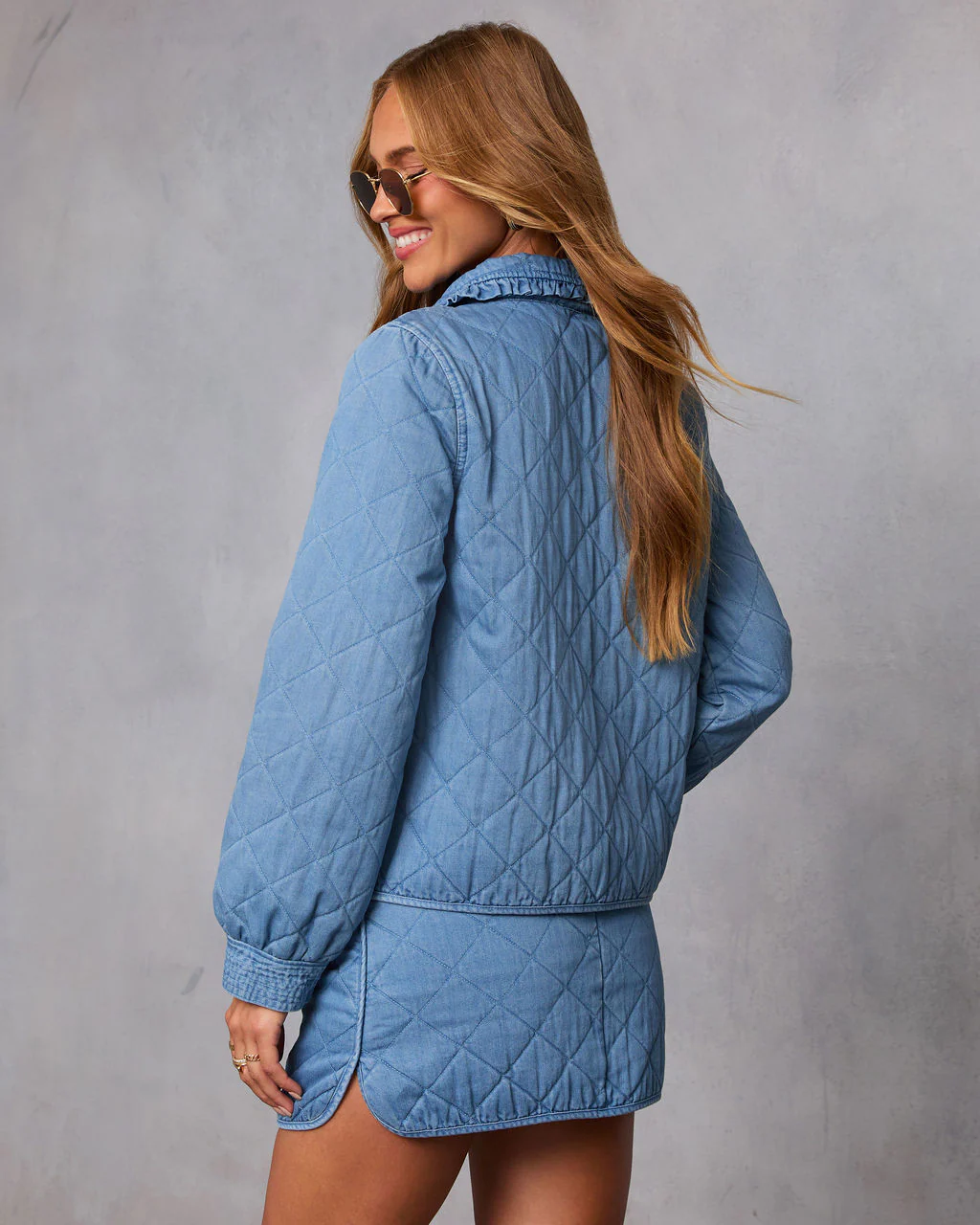 Roisin Front Tie Quilted Denim Jacket - Image 4