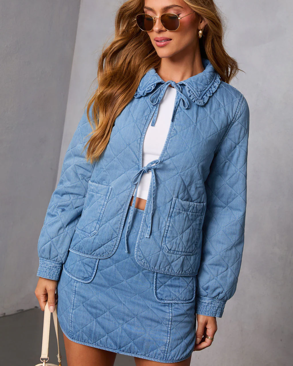 Roisin Front Tie Quilted Denim Jacket - Image 5