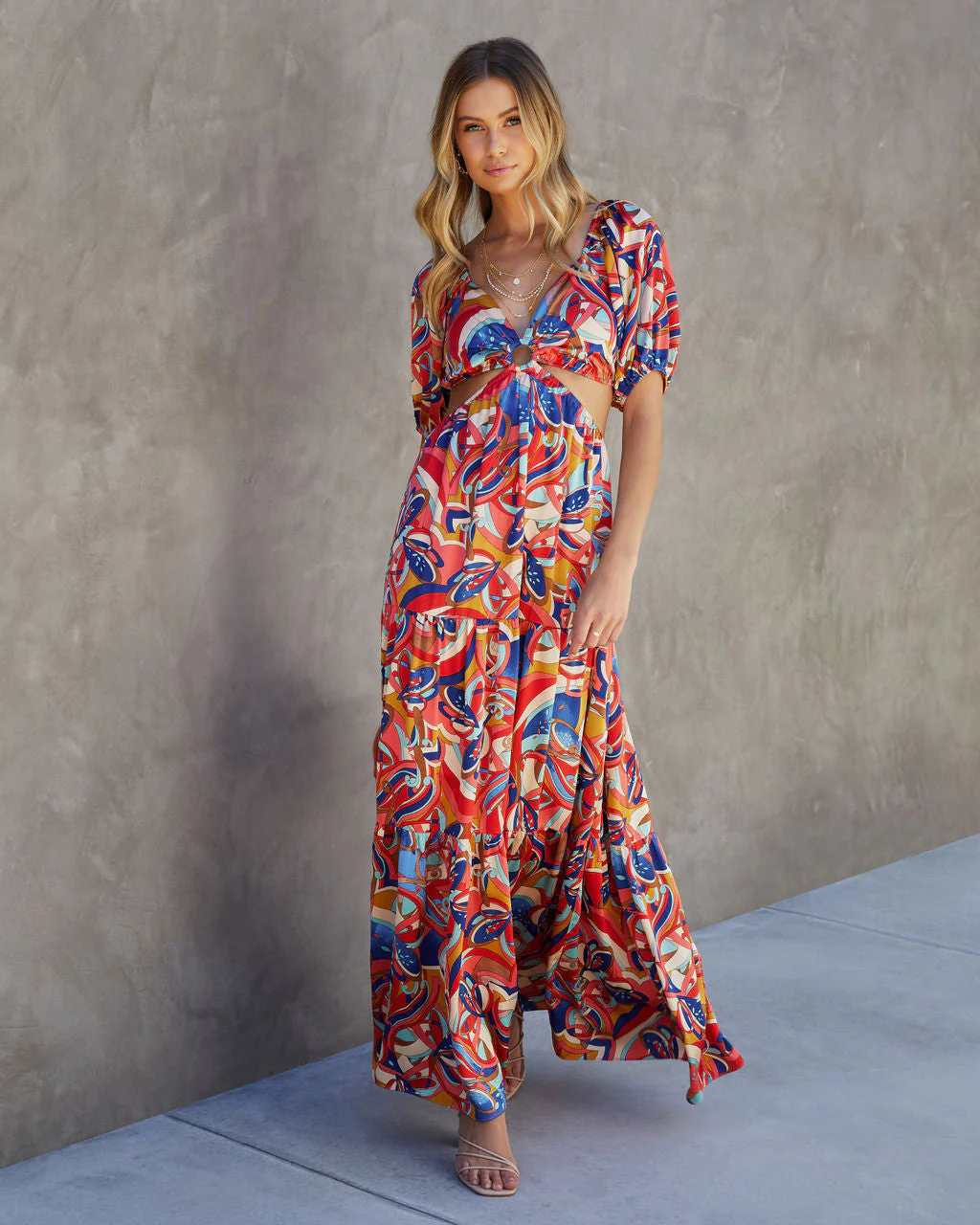 Roma Satin Printed Side Cutout Maxi Dress - Image 4