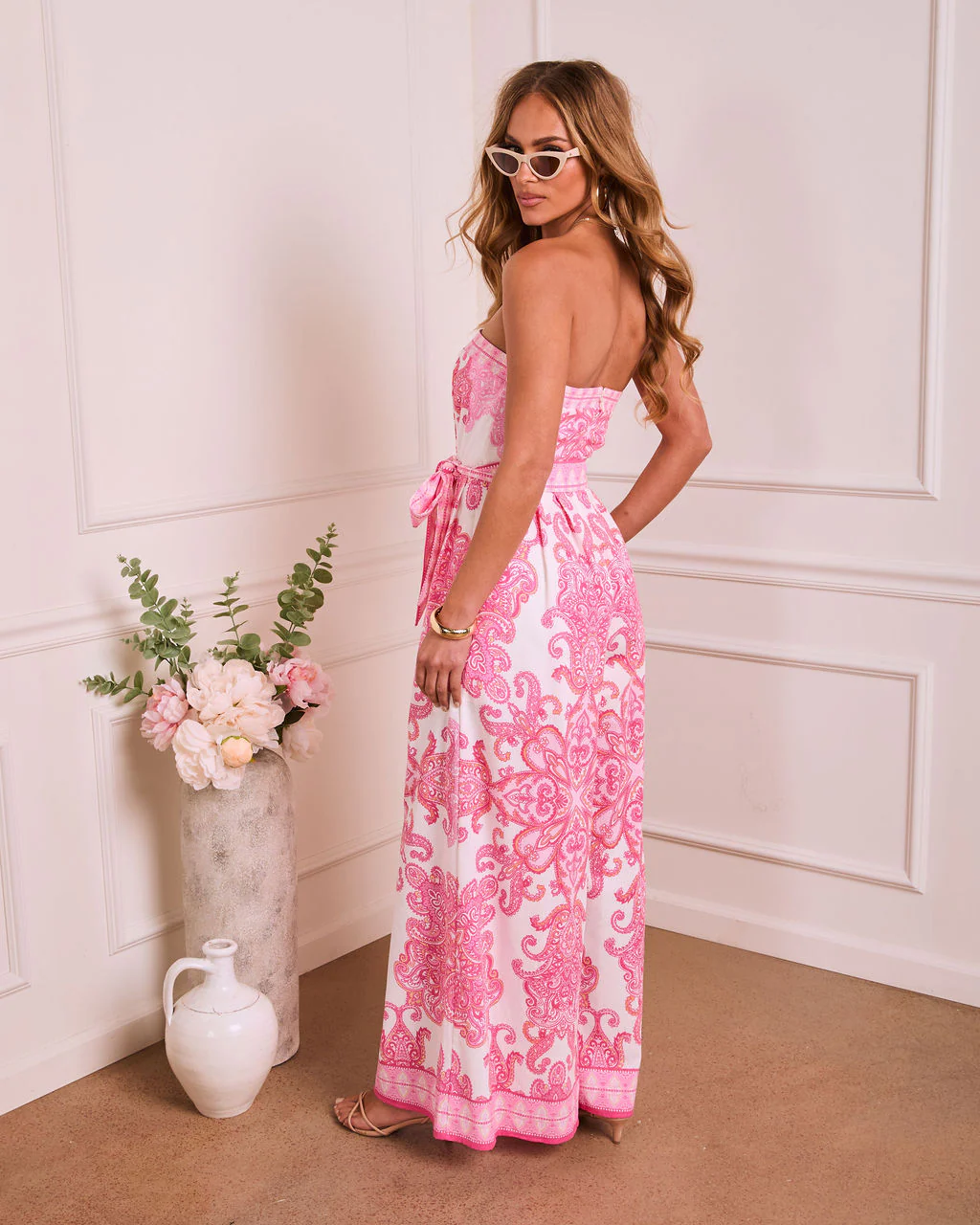 Romantic Posy Paisley Waist Tie Strapless Jumpsuit - Image 4
