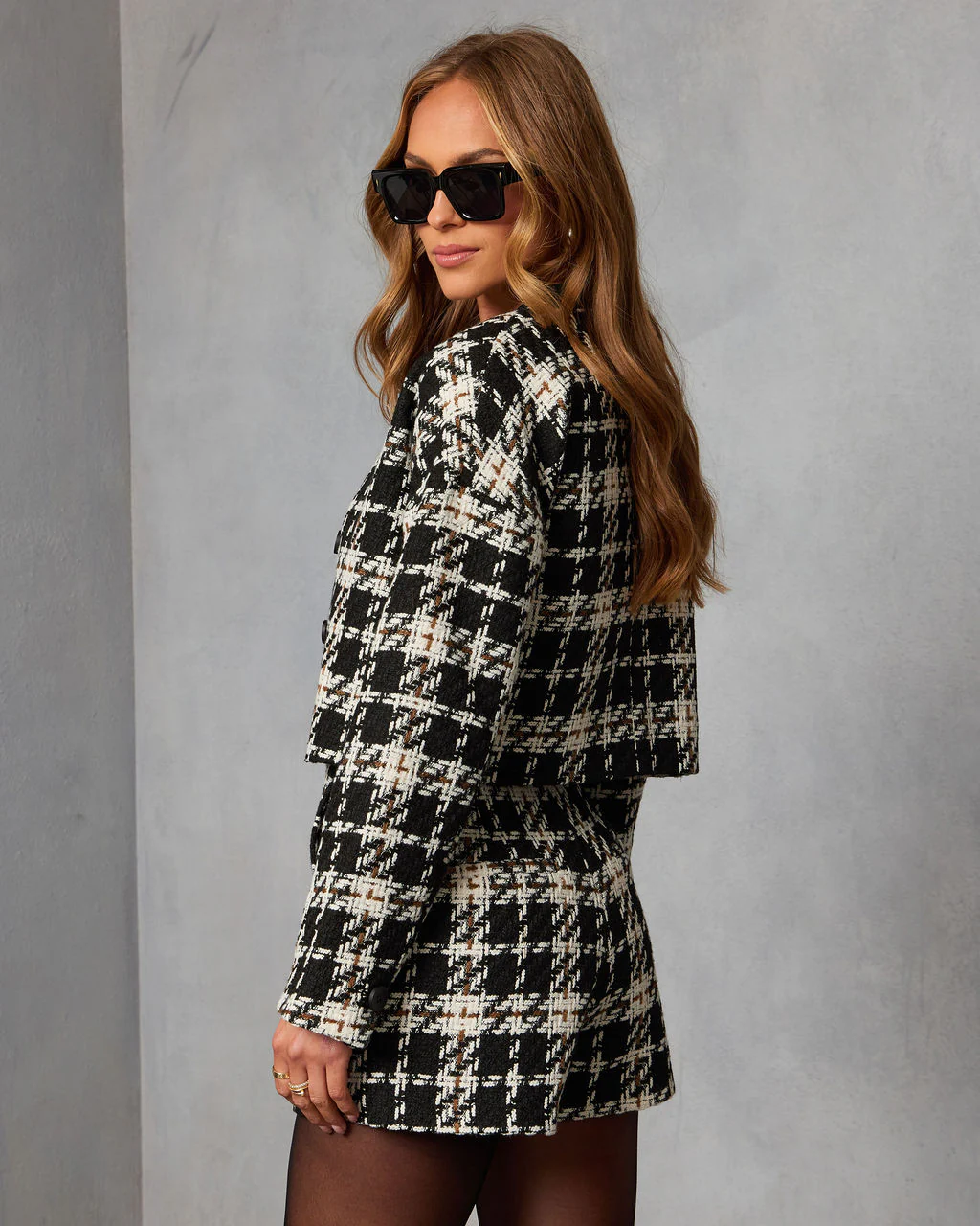 Roquel Cropped Tweed Plaid Blazer - Image 4