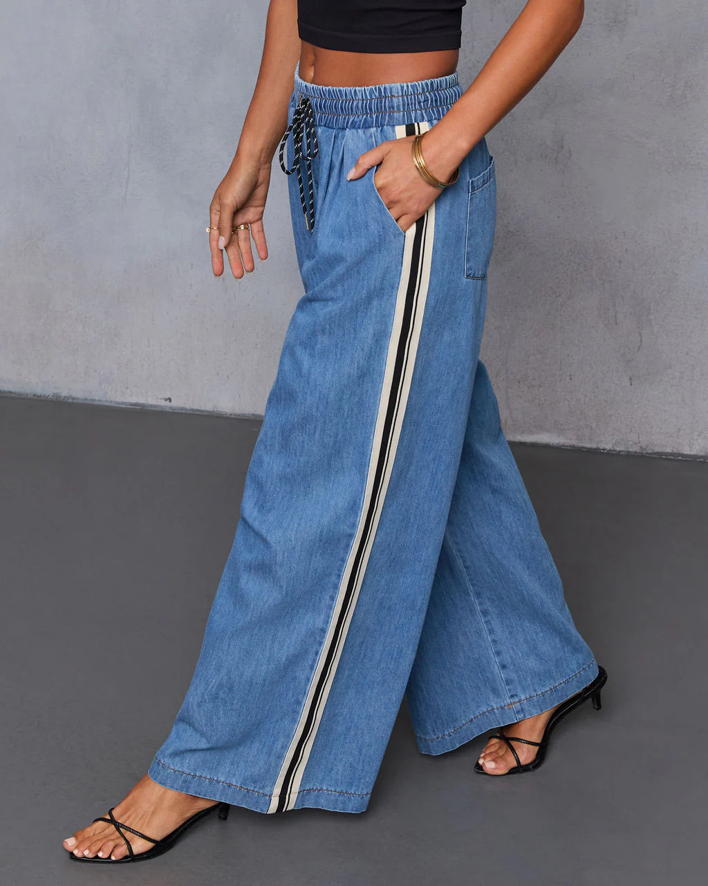 Rosalenda Side Stripe Chambray Pants - Image 3