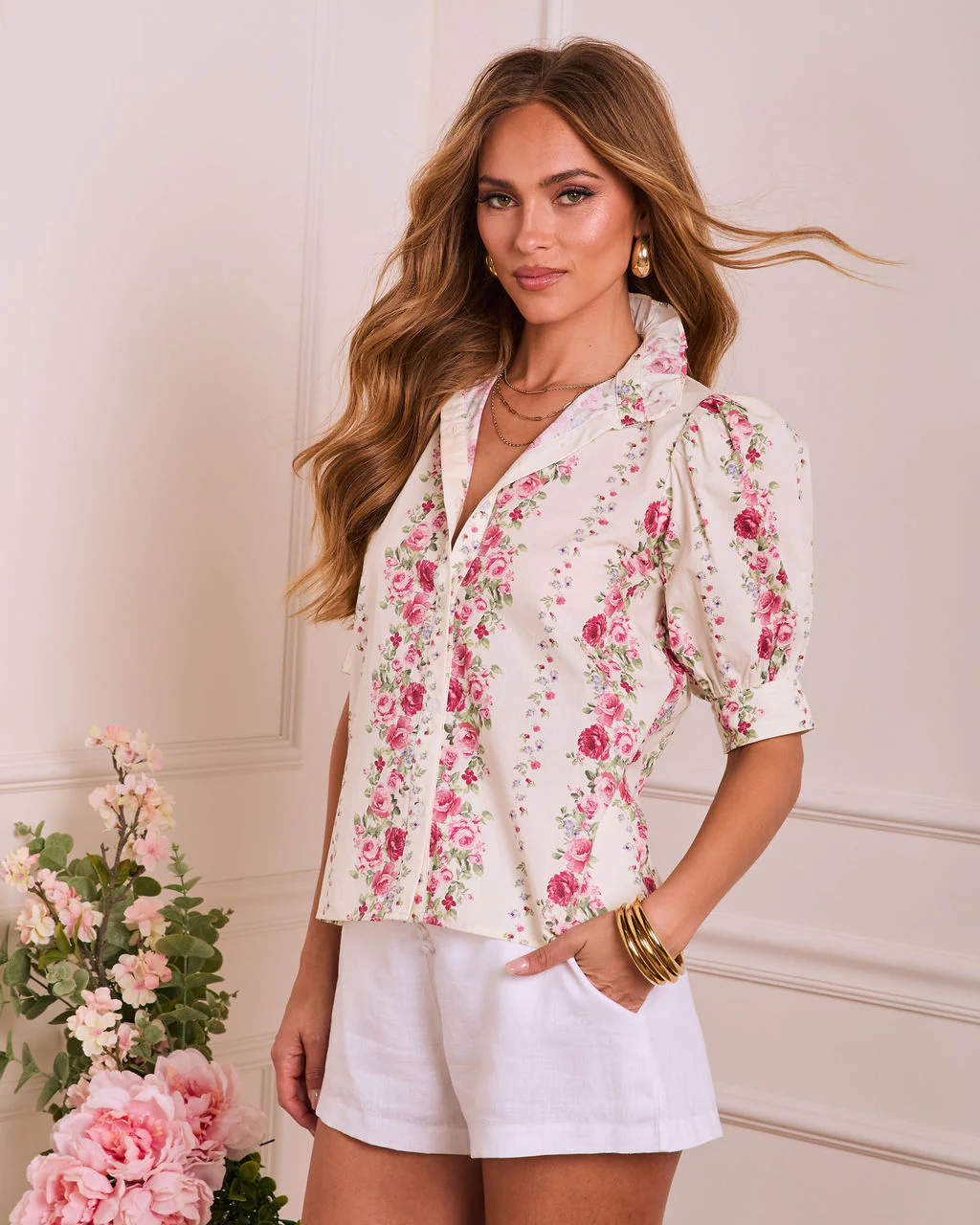 Rose Bound Floral High Neck Short Sleeve Top - Image 4