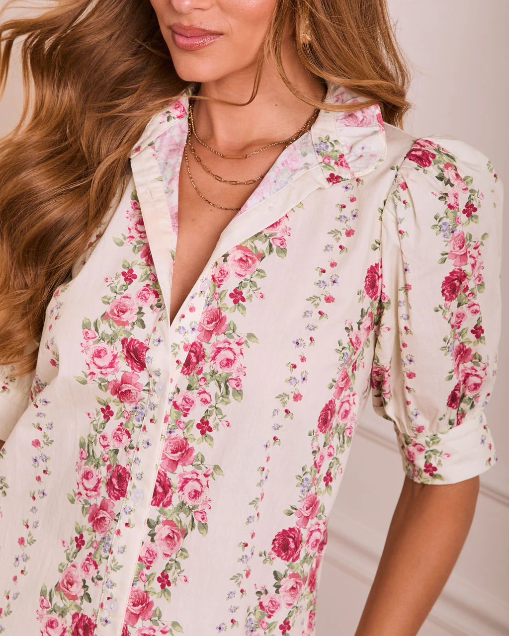 Rose Bound Floral High Neck Short Sleeve Top - Image 6