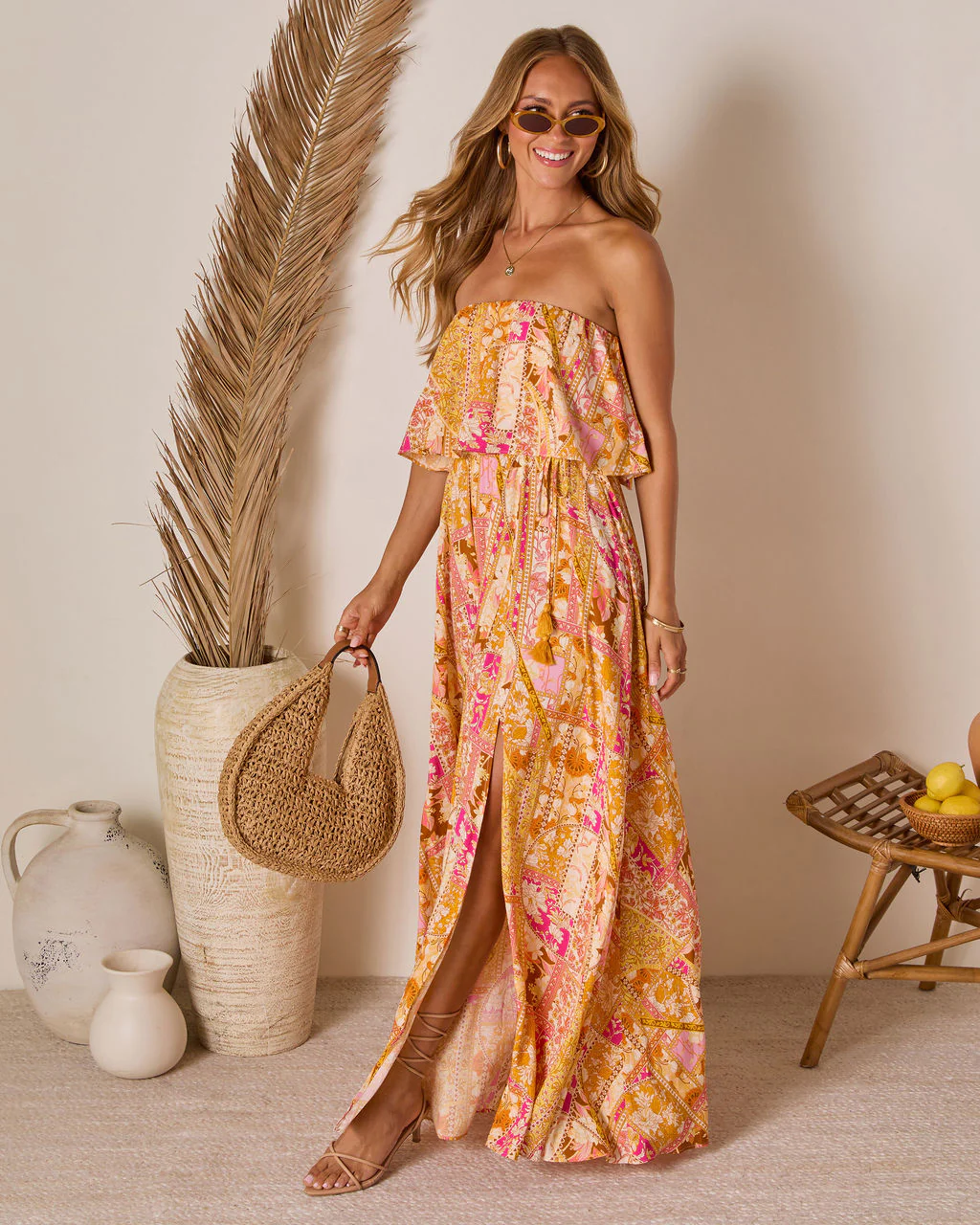 Rosha Printed Strapless Tie Maxi Dress - Image 14