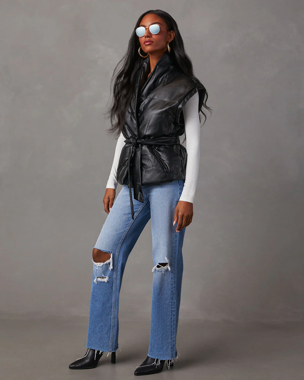 Rubio Belted Faux Leather Puffer Vest - Image 3