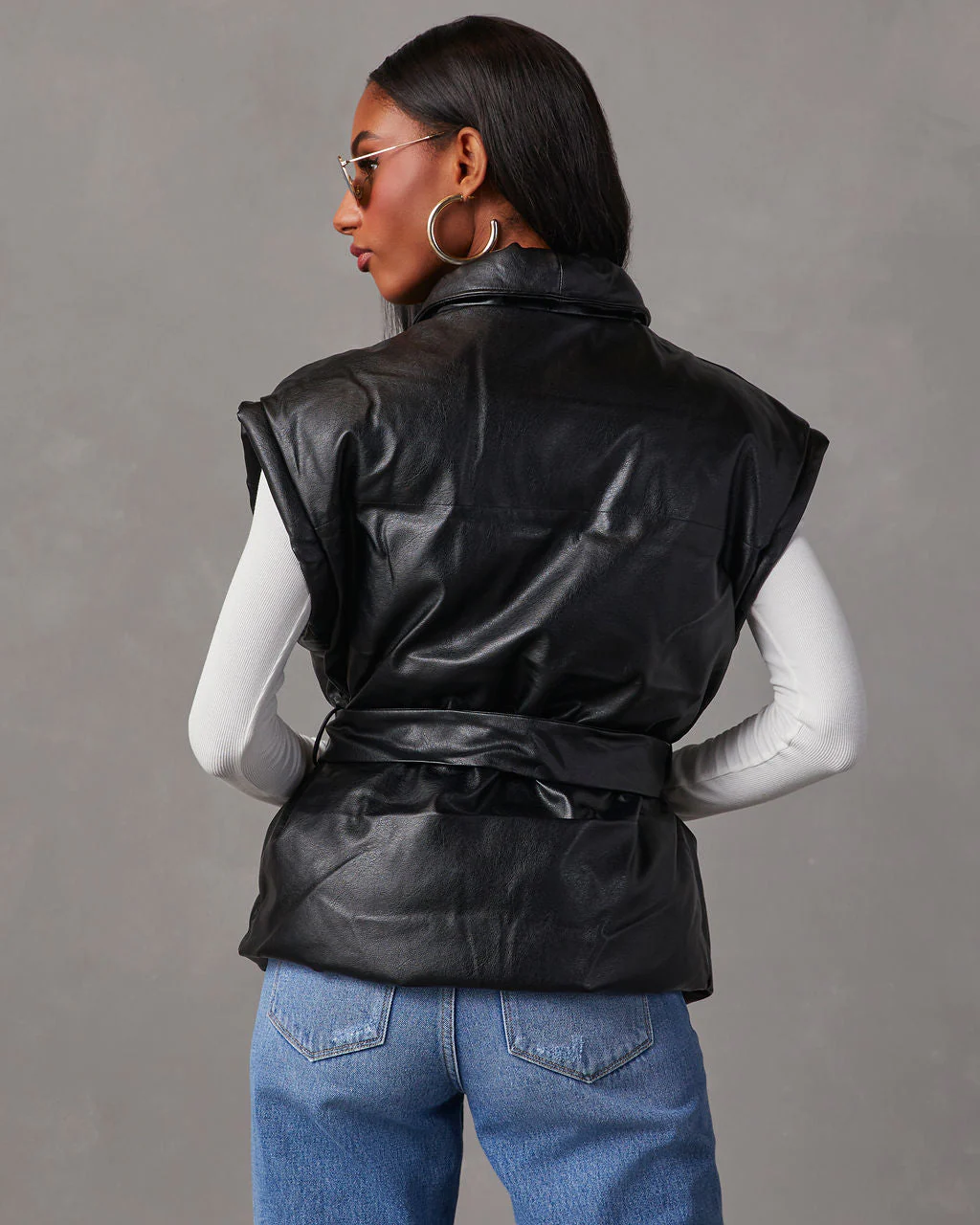 Rubio Belted Faux Leather Puffer Vest - Image 4