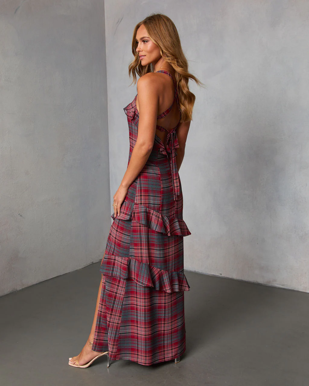 Reygan Ruffle Plaid Maxi Dress - Image 4