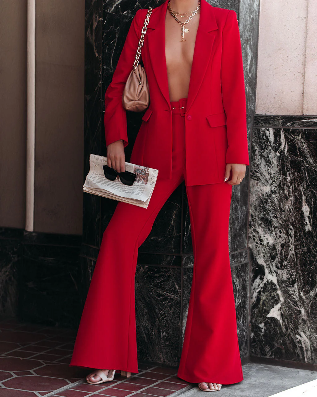 Runway Pocketed Belted Flare Trousers - Image 10