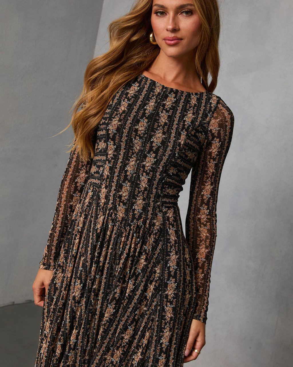 Rusted Rose Printed Mesh Midi Dress - Image 2