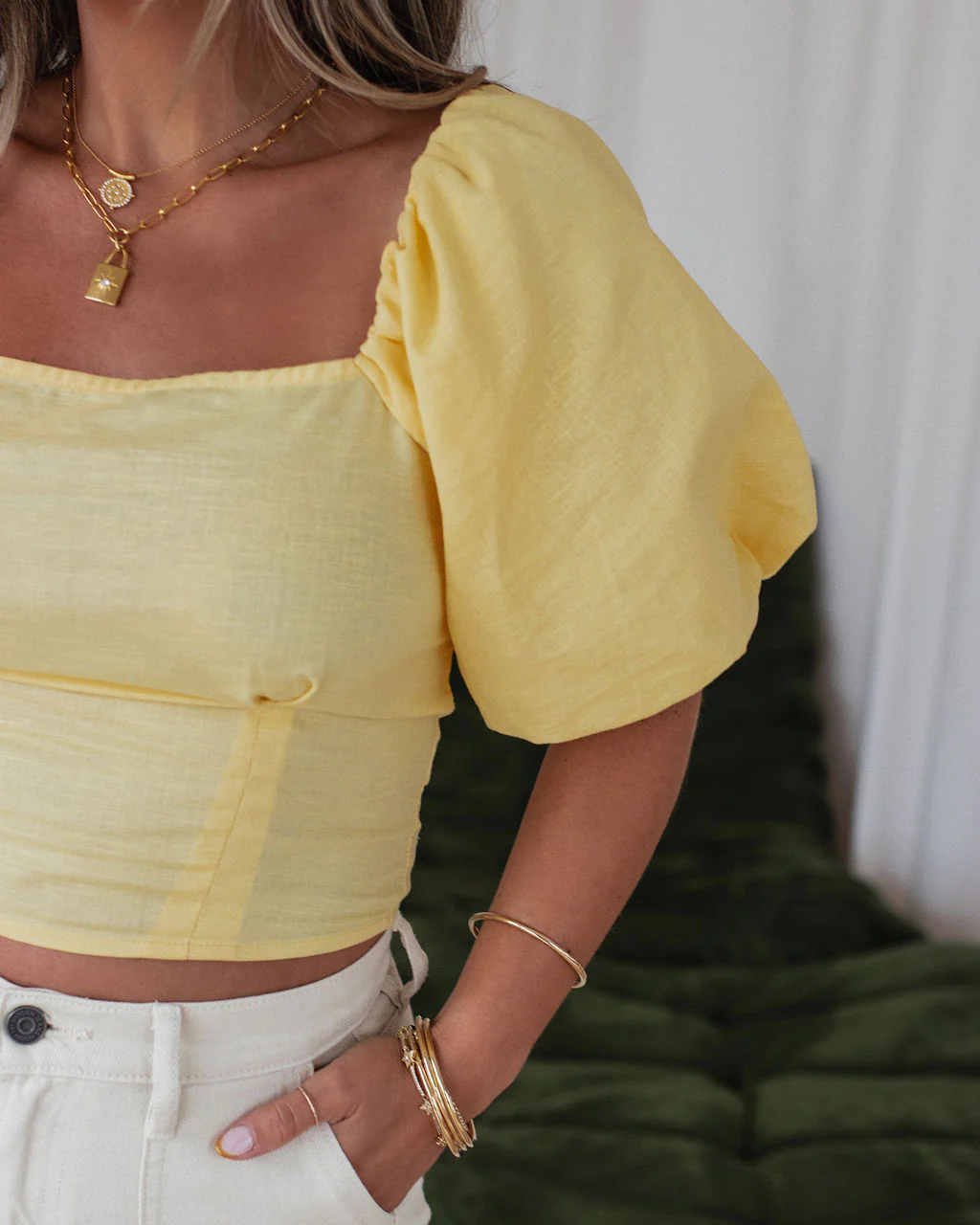 Rylee Cotton Linen Blend Puff Sleeve Top - Image 2