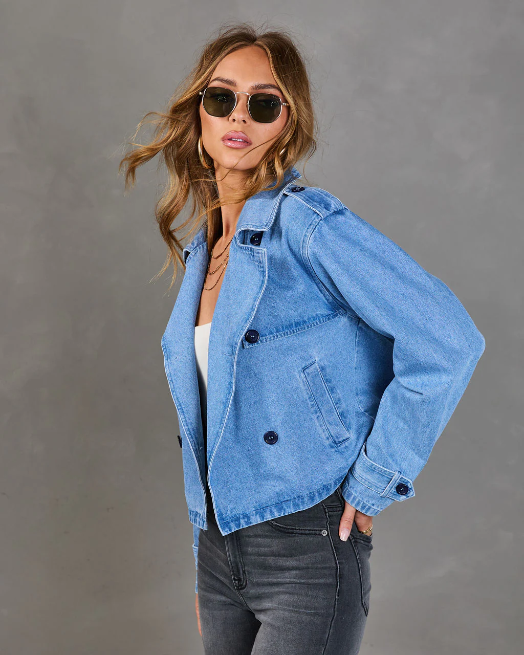 Sable Hour Double Breasted Denim Trench - Image 3