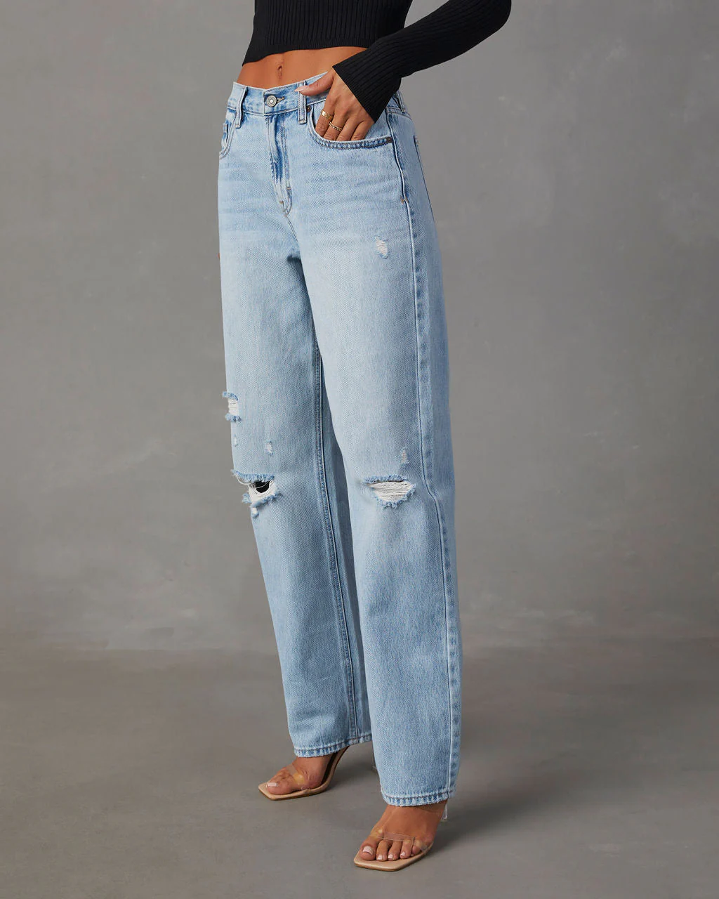 Sadine Distressed High Rise Straight Jeans - Image 2