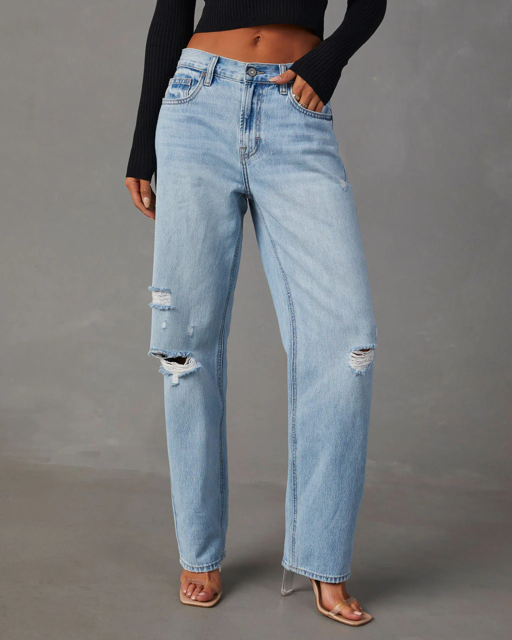 Sadine Distressed High Rise Straight Jeans - Image 3