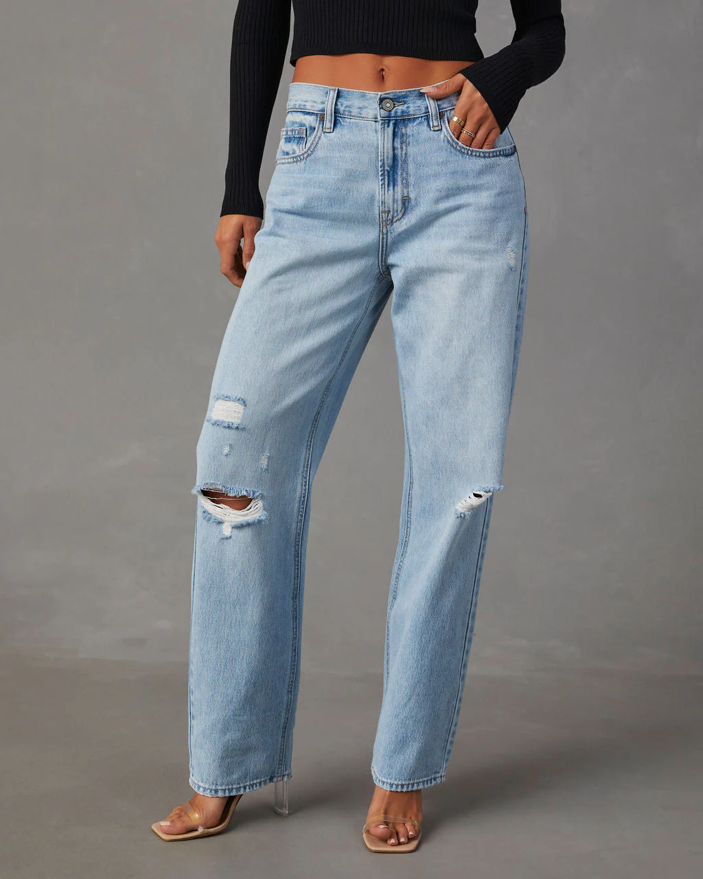 Sadine Distressed High Rise Straight Jeans - Image 5