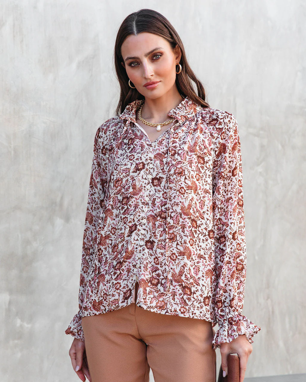 Sahara Printed Ruffle Long Sleeve Top - Image 5
