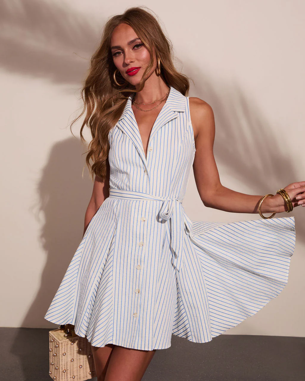 Sail Muse Striped Waist Tie Mini Shirt Dress - Image 5